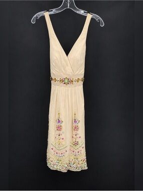 Basix Black Label vintage y2k Beaded Silk Cream Embellished Women’s Mini Dress